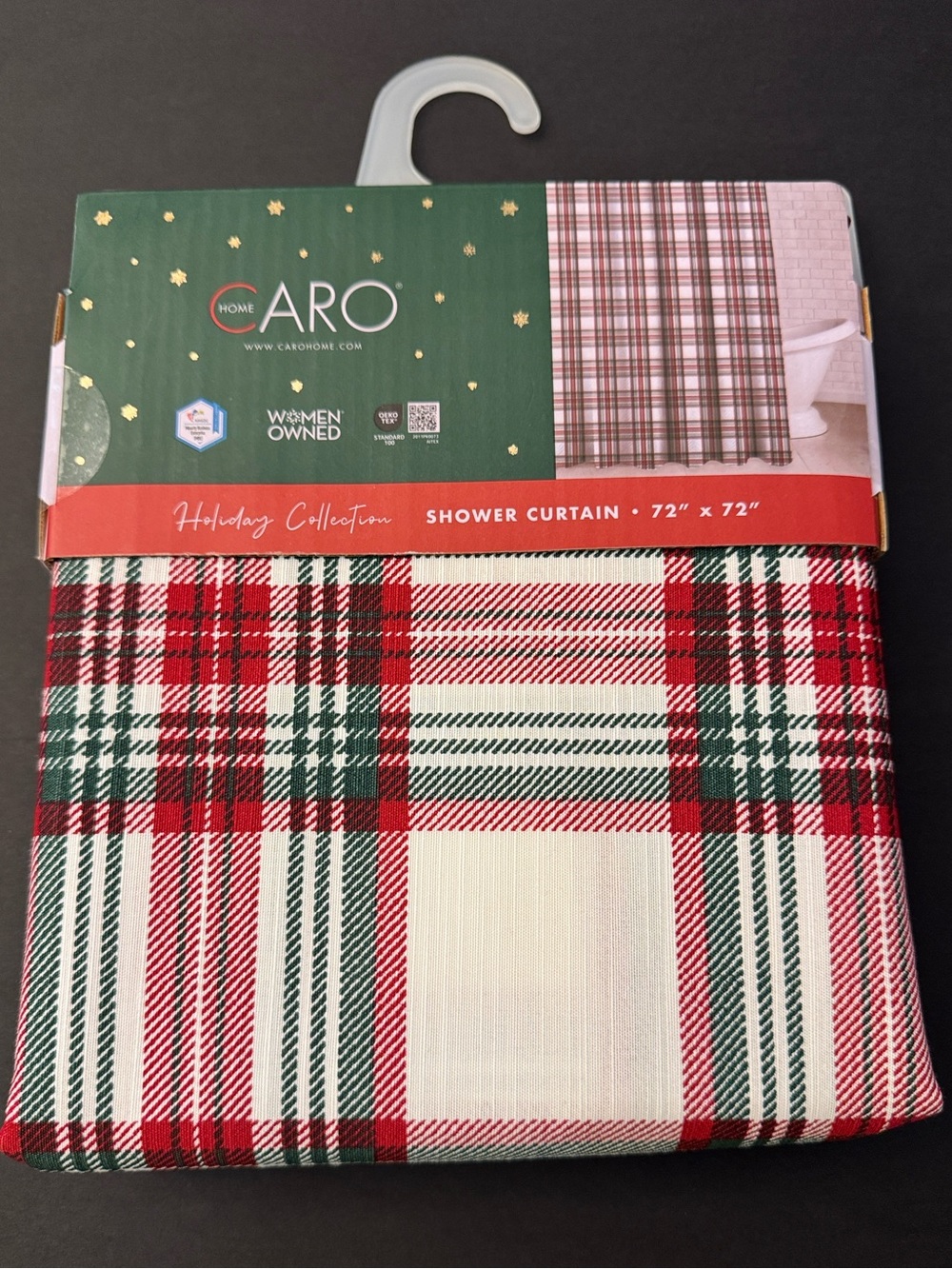 CARO HOME Holiday Plaid Shower Curtain - Red/White/Green - 72"x72"